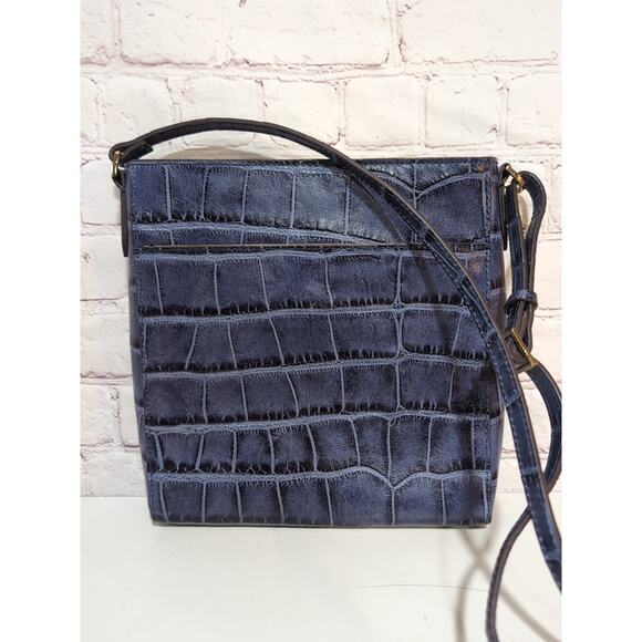G.I.L.I. Blue Python Snake Croc Embossed Leather Tassel Shoulder Crossbody Bag - Picture 4 of 11